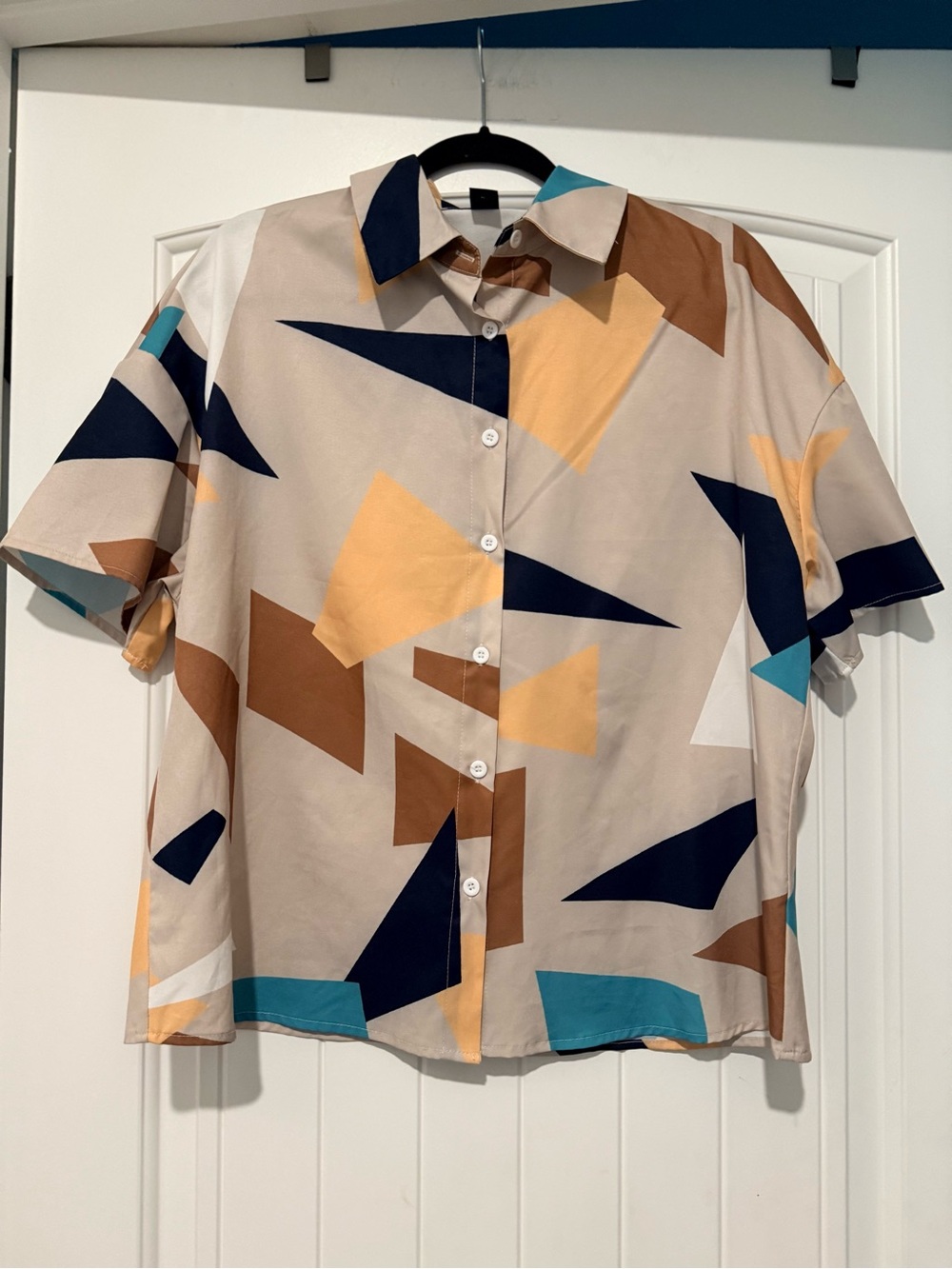 SHEIN Short-Sleeve Geometric Print Short Set